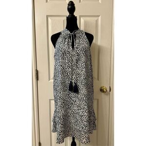 NWOT Likely Tassle Neck Tie Blue & Green Speckled Ruffle Tiered Boho Dress M